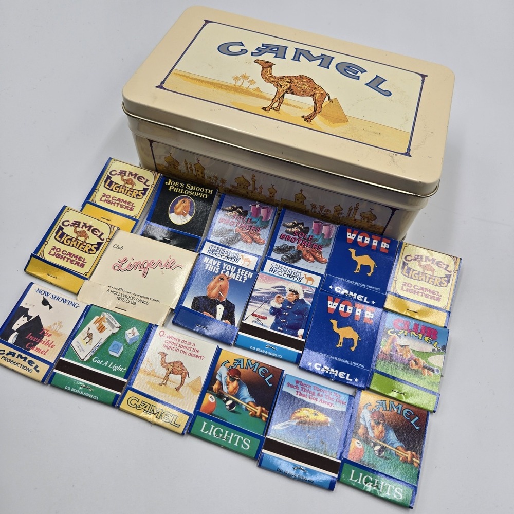vintage Camel collector's tin 1992 W Mixed Camel Lights Matches Matchbooks